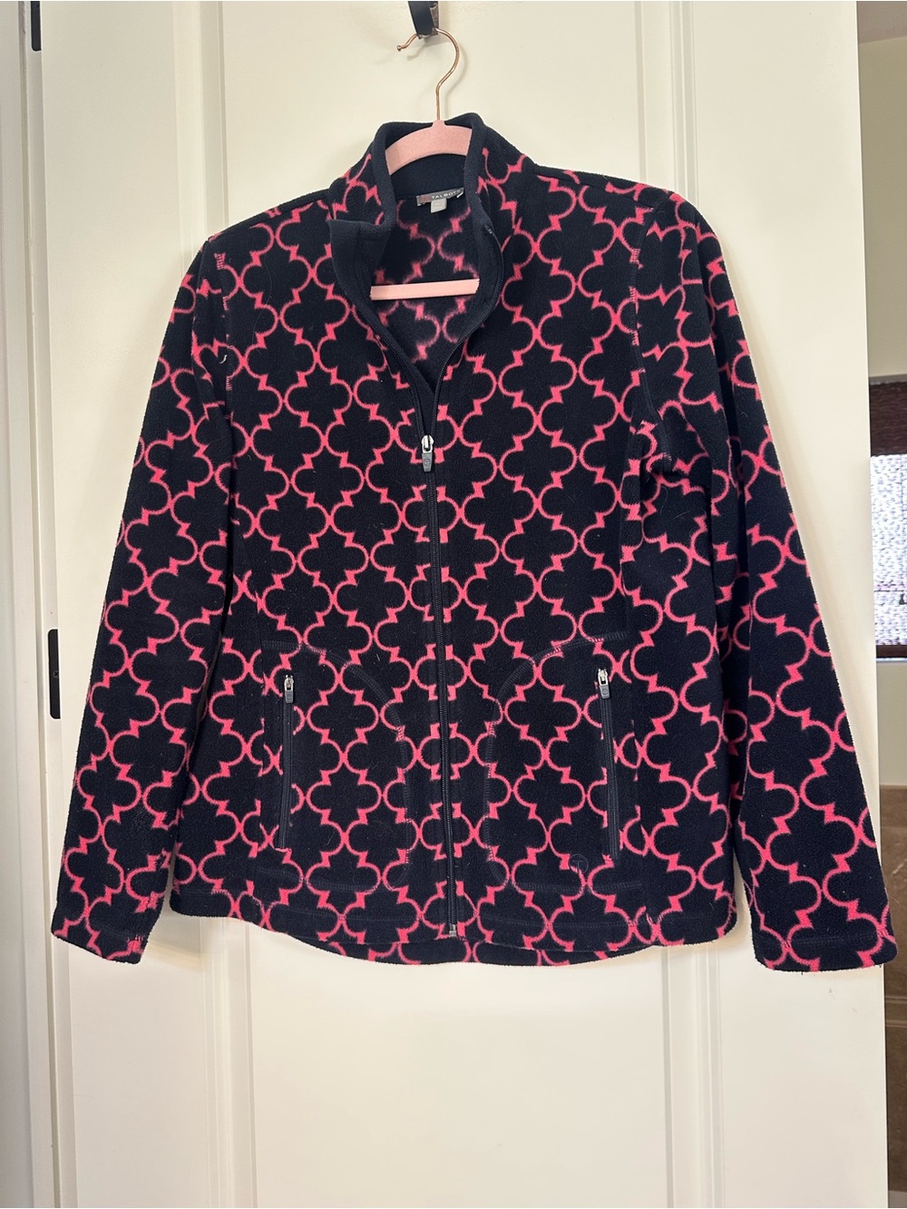 Talbots Navy and Pink Patterned Fleece Jacket